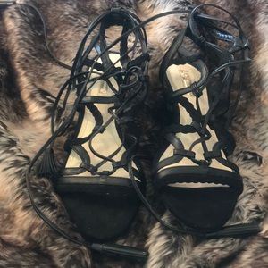 Black lace up wedge sandals